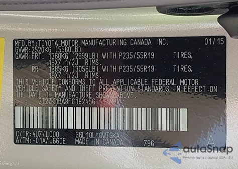 2015 Lexus Rx 350 from USA, damaged, VIN 2T2ZK1BA8FC182456